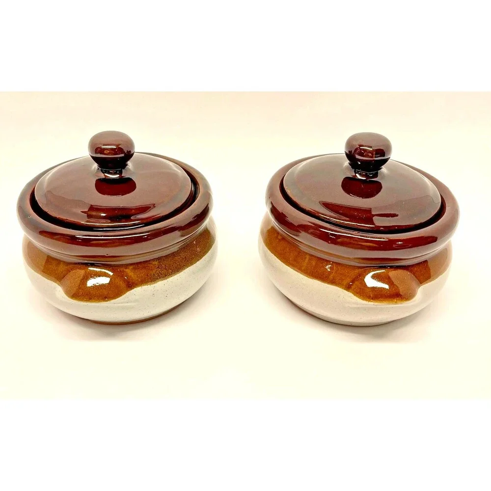 MCM Vintage Pair of Gailstyn-Sutton Brittany Ceramic Crocks Brown Drip Glaze 70s